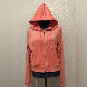 True Religion Peach Pink Wing Velour Zip Hoodie Track Sweater Women's X-large